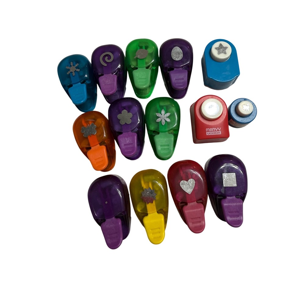 Marvy Uchida Paper Punch Set Heart Star Flowers Crafting Mini Shapes Lot of 14